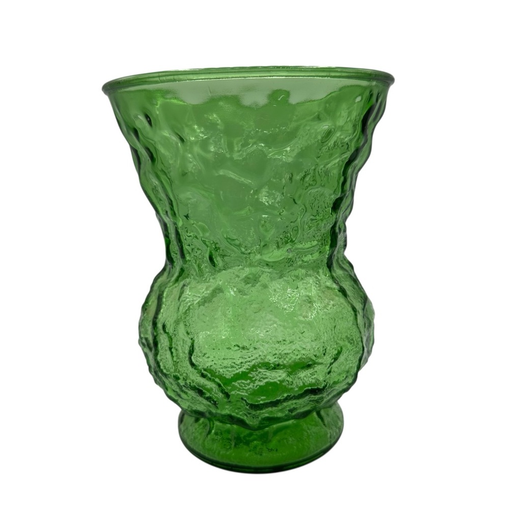 Vintage E.O. Brody Green Crinkle Glass Vase Textured Retro MCM Home Decor